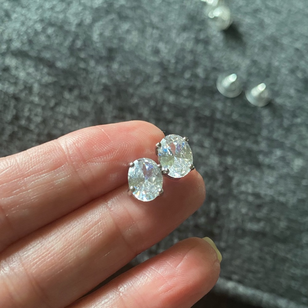 2 pairs large CZ silver stud earrings